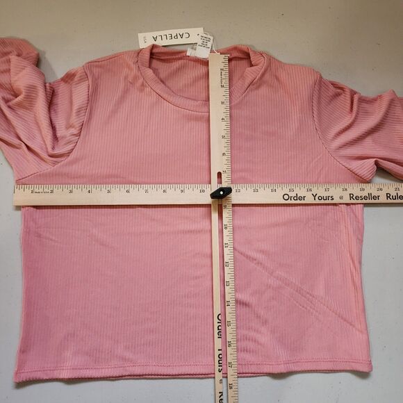 Capella Sleep Set Womens Small Pink Long Sleeve Top & Shorts Ribbed Knit Stretch - Picture 9 of 11